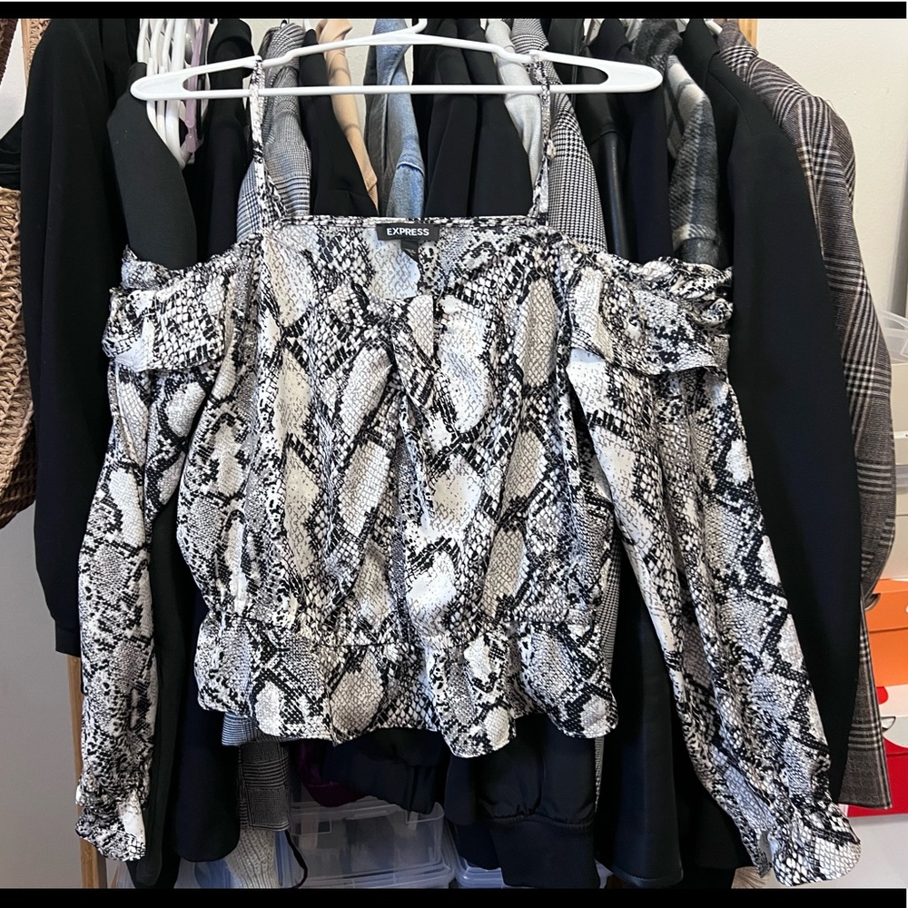 Express snakeskin off shoulder blouse